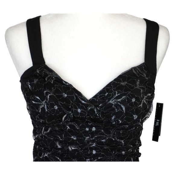 Y2K iz Byer California Tank Top Size Medium Black Metallic Silver Lace Ruched NO - Picture 2 of 11